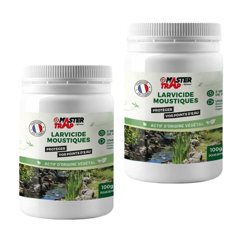Master Trap - Lot de 2 larvicides Moustiques - Anti larves de moustiques et mouches - Efficace jusqu'à 10 semaines - 2 x 100g
