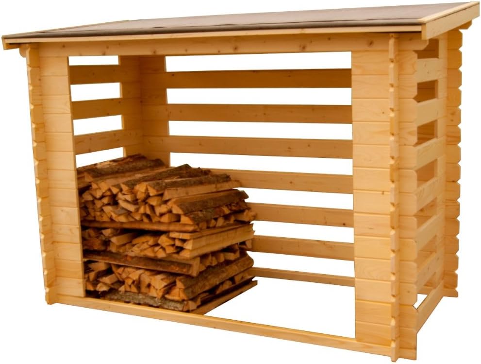 Abri Range-Bûches Fermé et Esthétique avec Structure Madriers Grand Volume de Bois, 4 Stères