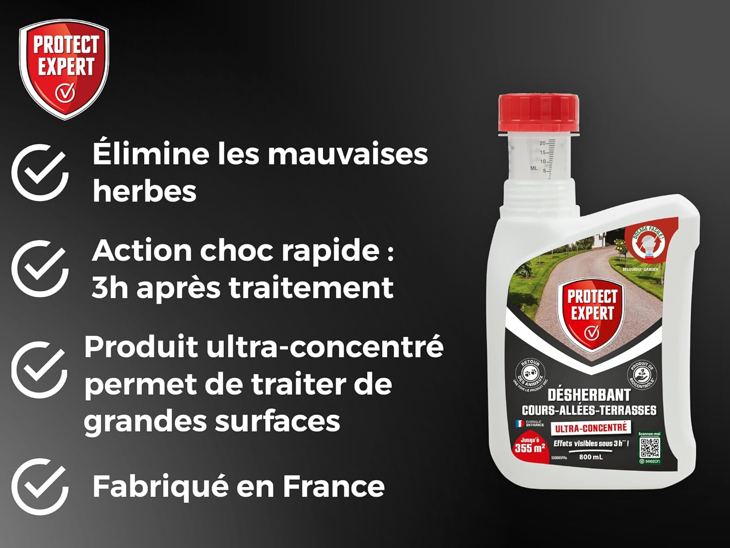 Désherbant Ultra Concentré - Cours Allées Terrasses - Effets Visibles Sous 3h - 800ml - Jusqu’à 355m² Traités - Bidon Auto Doseur PROCOURU800 DÉSHERBANTS ULTRA-CONCENTRÉ 800ml – 355m²