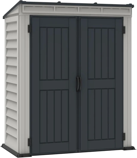YardMate Pent Roof PLUS 5 x 3 (1.57 m²) Abri de jardin en plastique avec plancher en plastique robuste, structure de toit en métal robuste, ignifuge et sans entretien, Gris foncé/ Adobe 5x3 Pent Roof