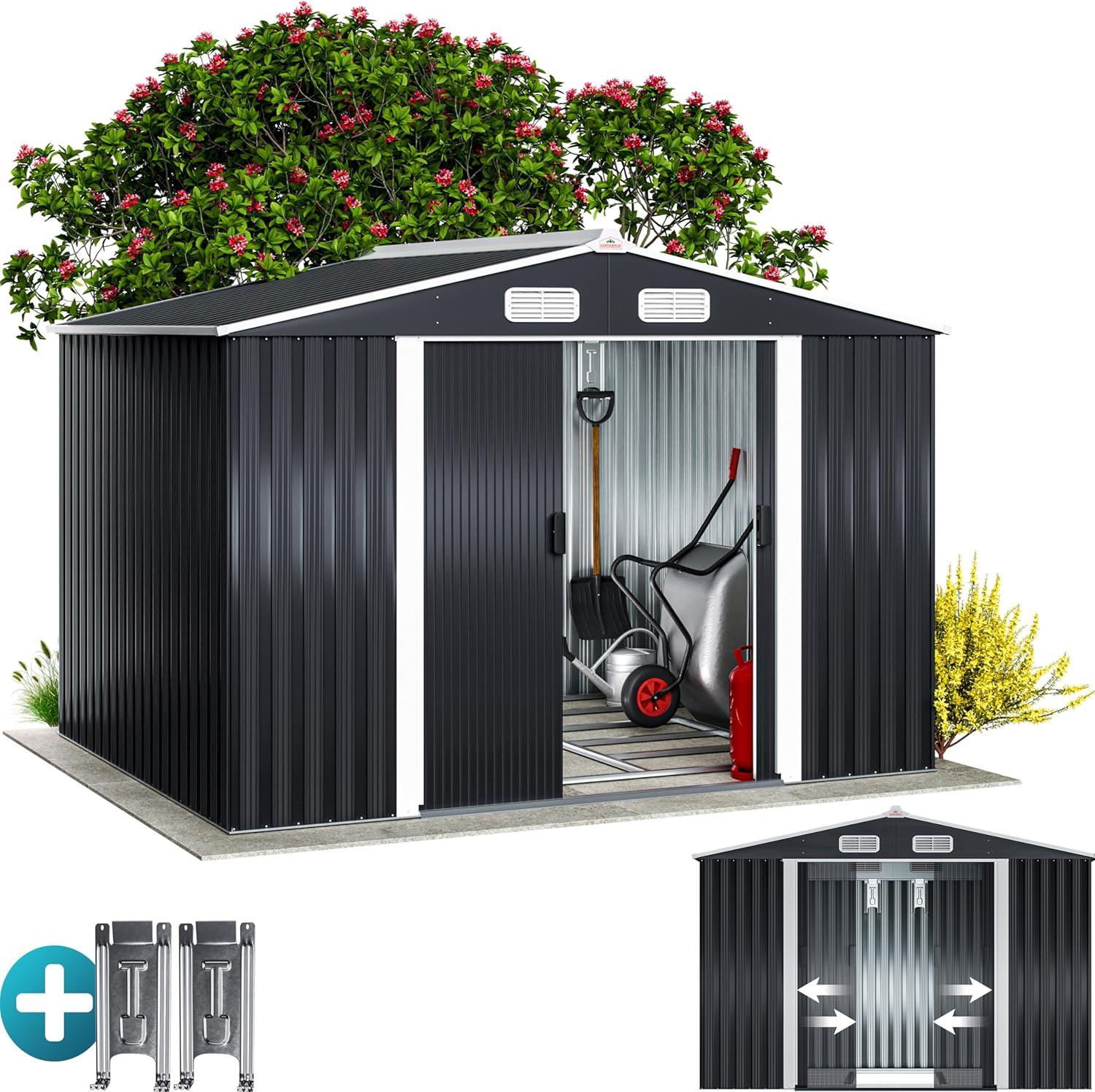 ® Abri de Jardin métal XXL 5m² Fondation 260x205x180cm Porte coulissante Anthracite cabane de Jardin cabanon Rangement Outils 9m³