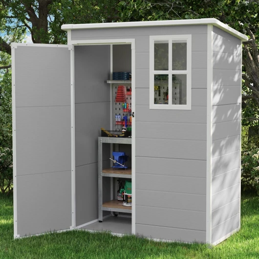 UDPATIO Abri de Jardin en Résine 12mm 152x92x192cm, 2.8 m³ - Cabane de Jardin Extérieur avec Toit Incliné Anti-Pluie, Porte Verrouillable pour Rangement Outils/Vélo (Gris) 152x92x192cm Gris