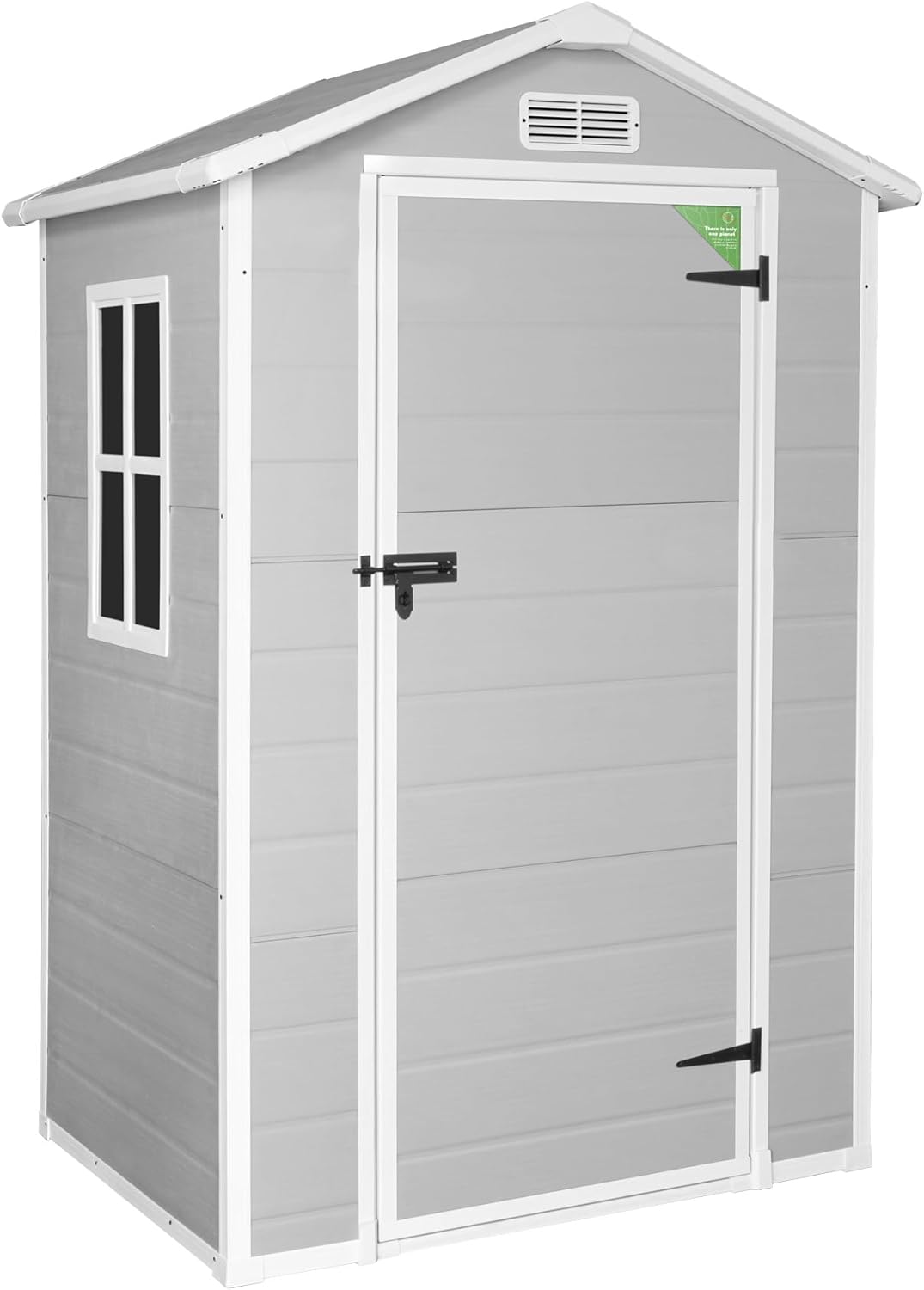 Abri de Jardin en Résine Aqua 1.4 - Assemblage Simple - Fenêtre à lumière du Jour - Panneaux de 12mm d'épaisseur - Plancher Inclus - Blanc Gris - Cabane de Stockage extérieur en PVC 1,37m2 1,37m2 Toit à deux versants