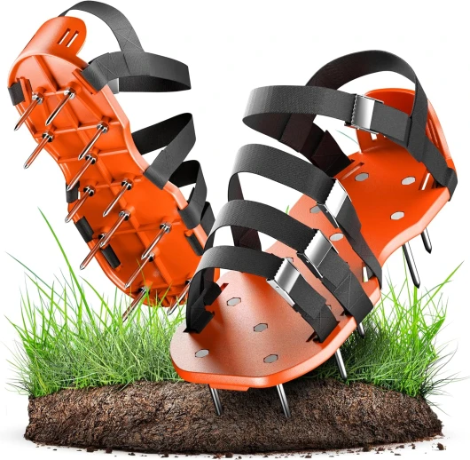 GRÜNTEK Aérateur Gazon Pelouse Sandales Chaussures à Clous Aération Réagreage Sol Epoxy - Clous en Acier, Boucles en Métal, Taille Unique.