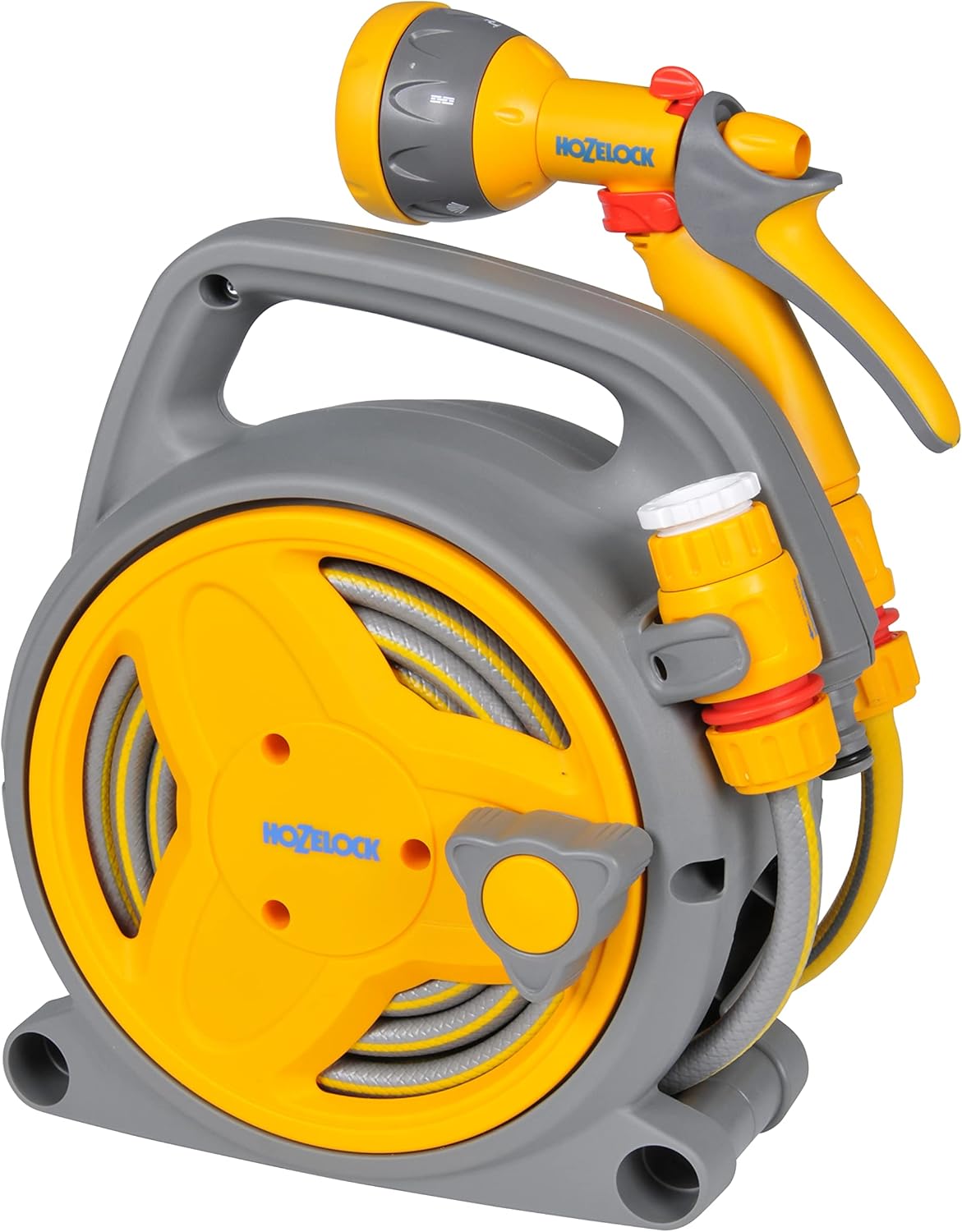 Mini Dévidoir Pico Reel 10 M : Idéal pour Patios, Balcons et Petits Jardins, Dévidoir Caréné Compact, Ré-enroulement Facile, Fournis avec 1 Pistolet Multi-Jets, Prêt à l'Emploi [2425 0000] Jaune et Gris