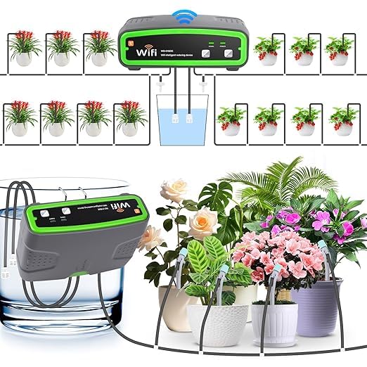 GuKKK Système d'irrigation Goutte à Goutte Automatique WiFi avec Pompe Double, Kit d'irrigation Intérieur Contrôle à APP - Volume d'eau Réglable pour Vacances, Prend en charge jusqu'à 20 Pots