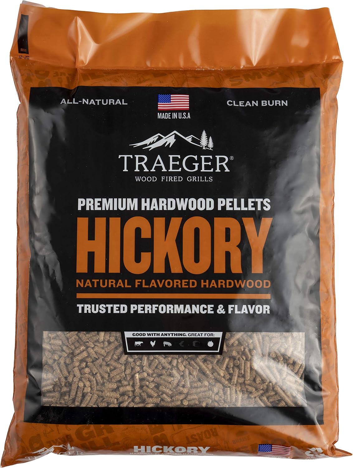 Traeger – Granulés en bois d’hickory 100 % naturel pour griller, fumer, cuire, rôtir, braiser et barbecue (9 kg) - PEL319