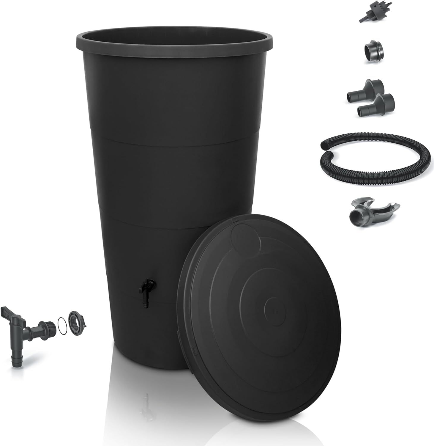 Récupérateur Eau de Pluie 160 litres [avec collecteur de Pluie] - avec raccord de Tuyau de Descente – Récupérateur Eau de Pluie avec Robinet - Reservoir Eau de Pluie (Anthracite, 160L) Anthracite 160L