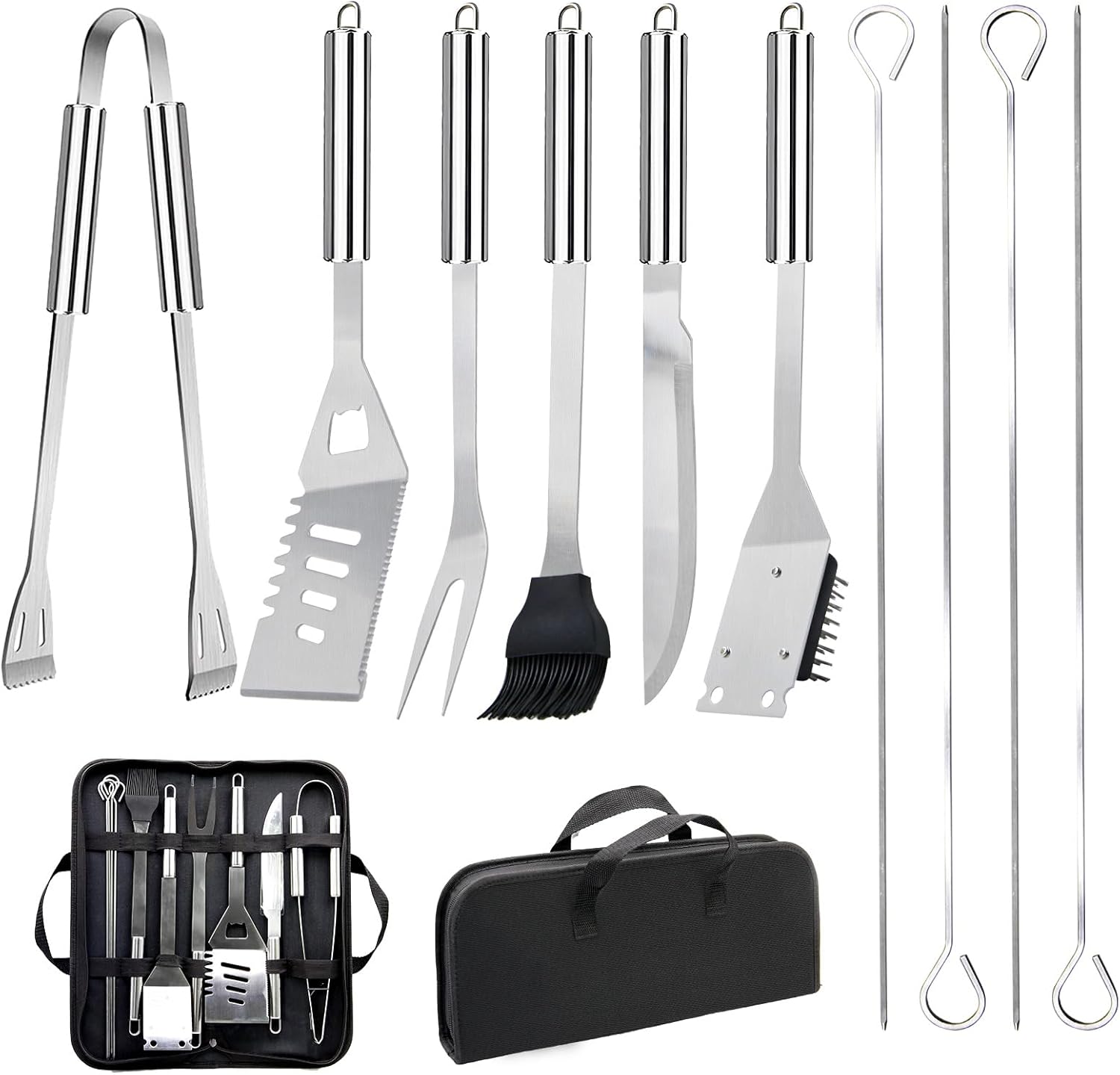 11Pcs Ensemble Ustensiles Barbecue en Acier Inoxydable Professionnel - Kit d'Accessoires Grill Barbecue Pratiques avec Sac Portable - Set Barbecue Outils pour Camping d’Extérieur et Pique-Nique 11 PCS