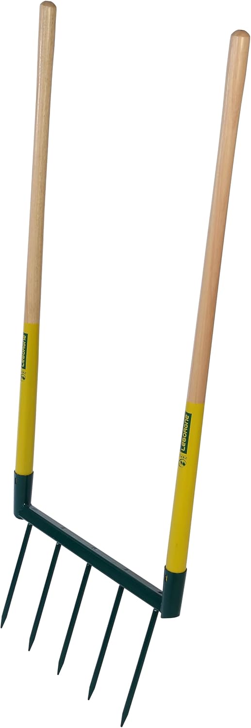 Biogrif NaturOvert, Grelinette Non Assemblée, 5 Dents Interchangeables - Boîte Carton - Double Manche Long en Bois PEFC 100% - Outillage de Jardinage - Fabrication Française