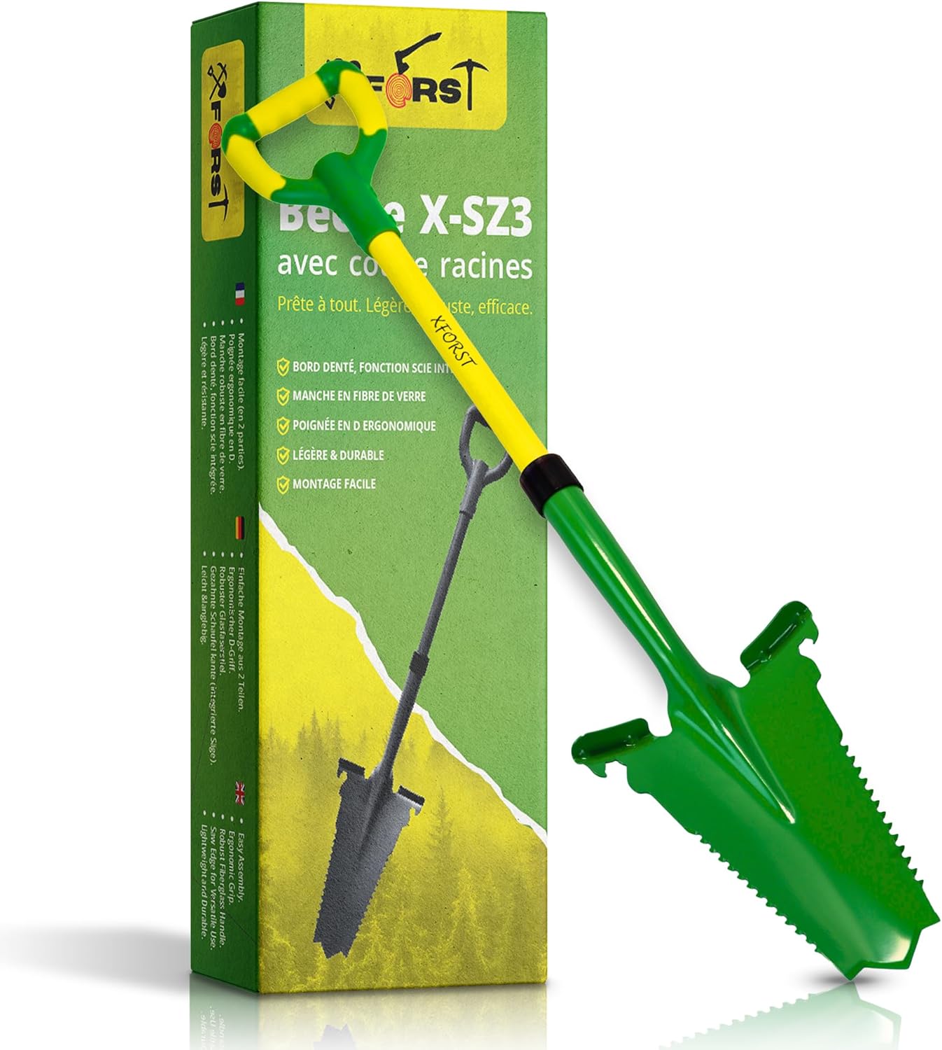 Xforst Bêche de Jardin SZ3, Coupe Racine avec Manche ergonimique en Fibre de Verre, idéale pour Le Jardinage et Les travaux exterieurs.