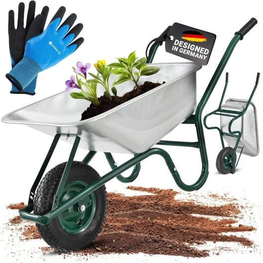 Brouette Juskys Garden - Volume de 100 litres- 210 kg - Pneus à air avec Jante en métal - Cuve galvanisée - Jardin brouette à Pousser brouette de Transport Argent