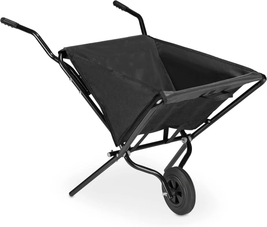 Brouette de Jardin Pliable, Roue en Caoutchouc sans air, Acier & Polyester, 46 litres, HLP 70x112x67 cm, Noire