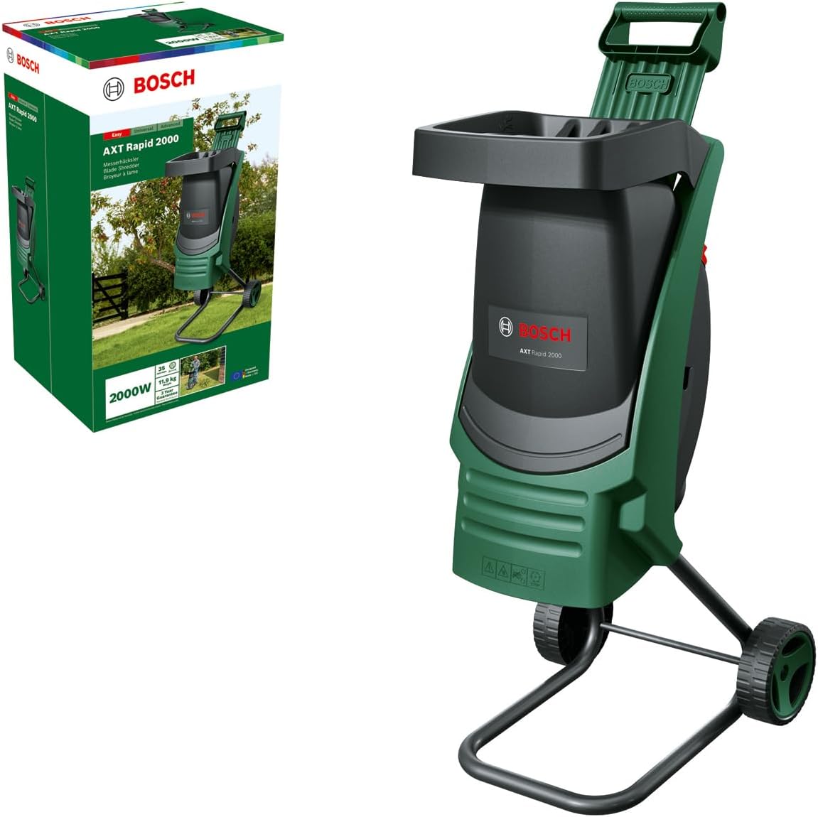 AXT Rapid 2000 Broyeur de végétaux (pour un broyage puissant des débris de jardin ; moteur puissant de 2000 W) Vert AXT RAPID 2000 - Nouveau design
