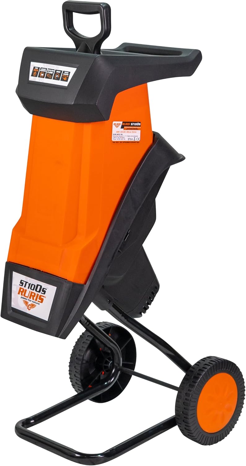 Broyeur Vegetaux Électrique de Jardin ST100s, 2400W, Branches Diamètre 40mm, avec Un Sac de 50L, Orange Électrique 2400W