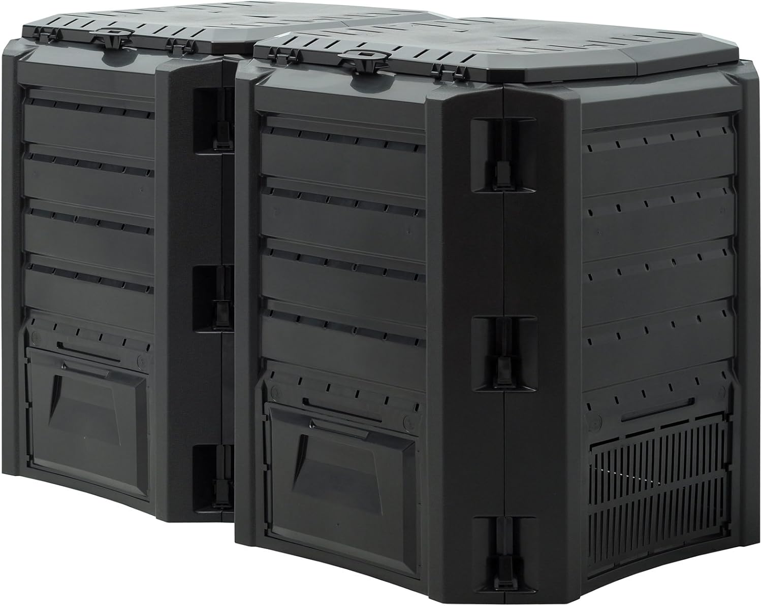 Ž Composteur de Jardin 800 L Plastique Noir transformateur de déchets Couvercle et Trappe d'extraction bac ŕ Compost 800L