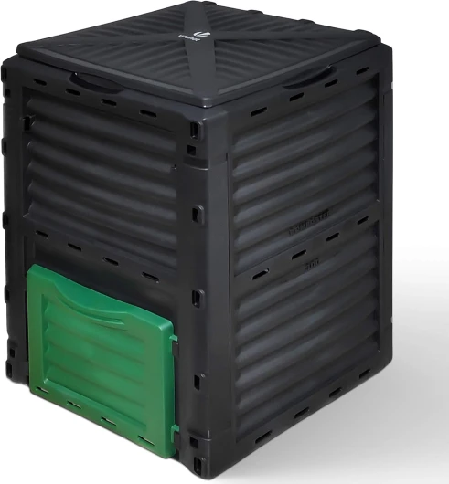 Composteur de Jardin 300L Qualité Supérieure Bac Composteur pour Jardin Déchets Bac à Composte en Polypropylène Résistant aux Chocs et aux UV Noir Vert Noir et Vert