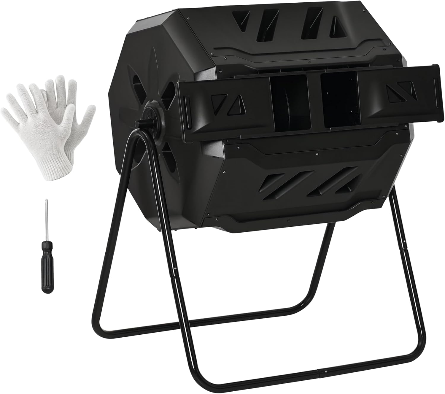 Composteur de Jardin - bac à Compost pour déchets - Rotatif 360° - Double Chambre 160 L - Acier PP Noir