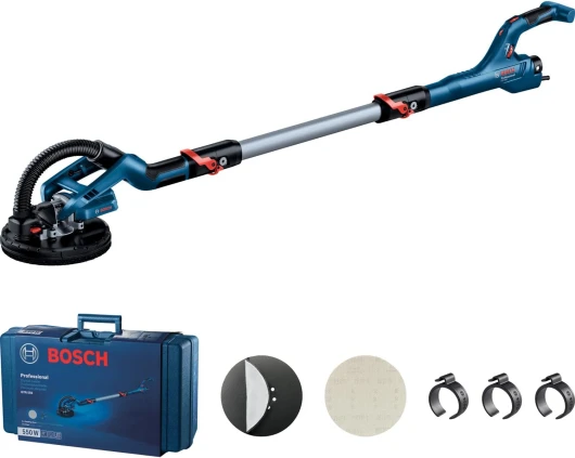 Ponceuse plaquiste GTR 55-225 (550 W, Ø de plateau de ponçage 215 mm, avec 1 disque abrasif M480, 1 set de plateaux de ponçage souples, 3 clips de câbles, coffret de transport)