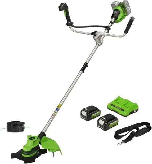 2x24V Coupe-bordure & Débroussailleuse avec 2 Batteries 4Ah et Chargeur, 38cm Fil 25cm Lame, Poignée de vélo Réglable Mode Hi/Low GD24X2BCBK4x Poignée de Vélo Avec Batterie 2x4Ah