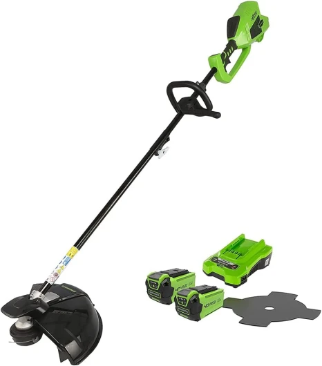 Débroussailleuse à Batterie avec Moteur Sans Balai, Harnais, Hauteur Réglable, Largeur de Coupe 40 cm, Fil en Nylon 2 mm ou Lame 25 cm, 2 Batteries 40V et Chargeur,GD40BCK2X, Garantie 3 Ans Débroussailleuse Avec Batterie 2x2Ah+Chargeur