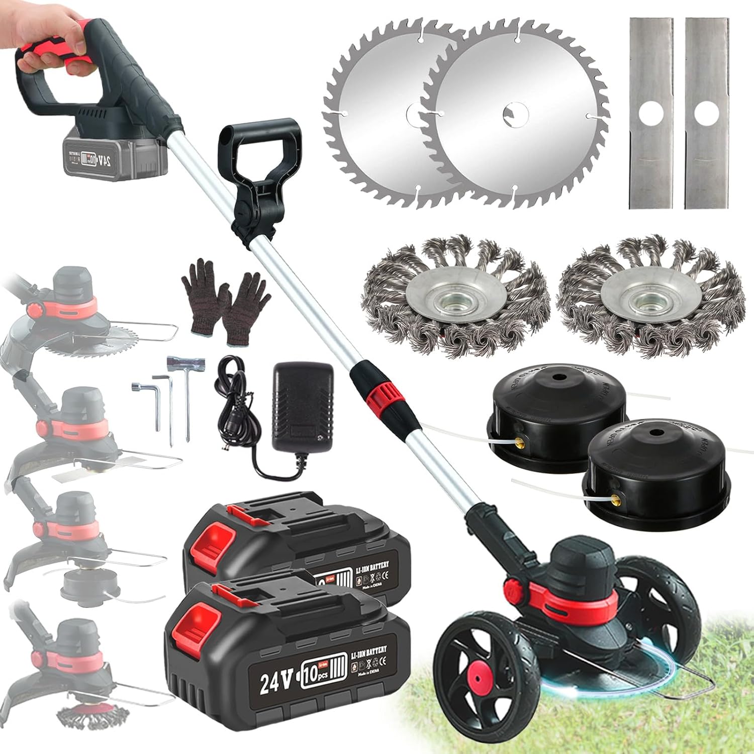 Coupe Bordure sans Fil avec Batterie(Brushless, 30cm Coupe) Debroussailleuse Electrique sans Fil pour Batteries Makita, 4 en 1 Lame Coupe Bordure avec Batterie Lithium 4.0Ah x2, Tete Brosse x2 Noir