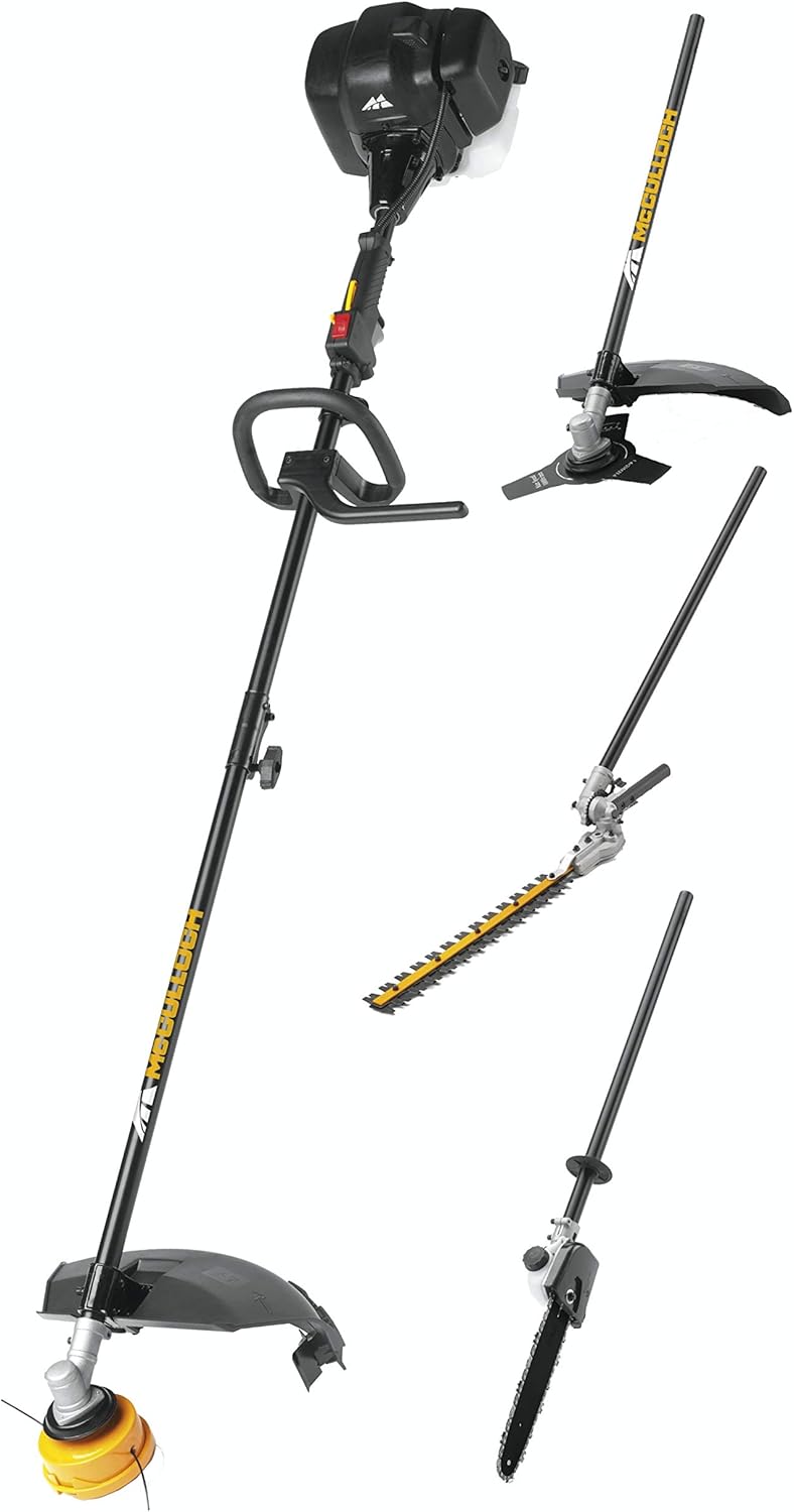 Débroussailleuse McCulloch B33 PS + (4 en 1) : Kit d’entretien de jardin d’une largeur de travail de 25,5 cm, sabre fractionné, avec accouplement (N° d’art - 00096-78.656.01) Débroussailleuse 900W - B33 PS (4in1)
