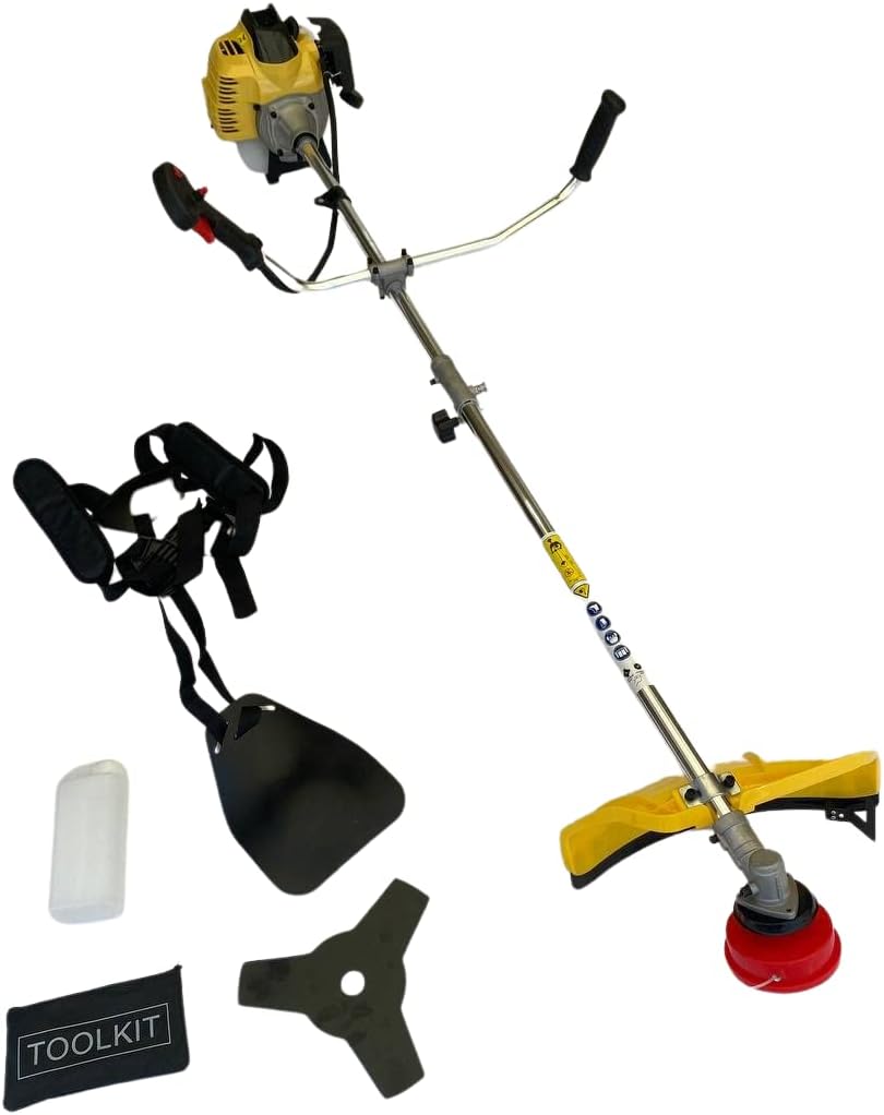 Débroussailleuse - Coupe-Bordure Thermique 52cm3 Légère - Livrée avec 1 Bobine, 1 Disque, 1 Bidon de Mélange, 1 Pochette d'Outils - Outillage de Jardin - Marque Française