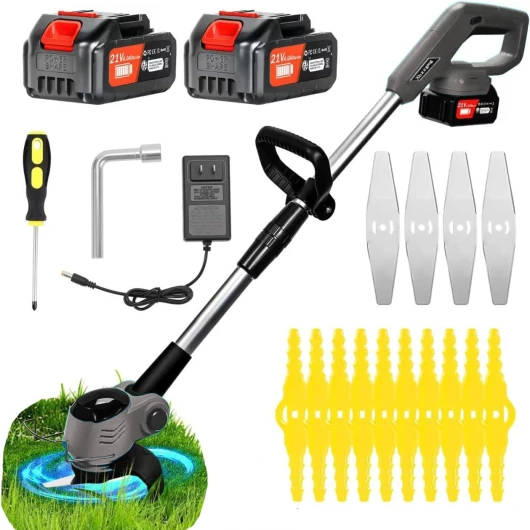 Debroussailleuse Electrique sans Fil 21V 4.0AH Coupe Bordure sans Fil avec Batterie&Deux Types De Lames PoignéE TéLescopique à Faible Bruit Taille Bordure Convient pour Jardin, Pelouse, Ferme Gris