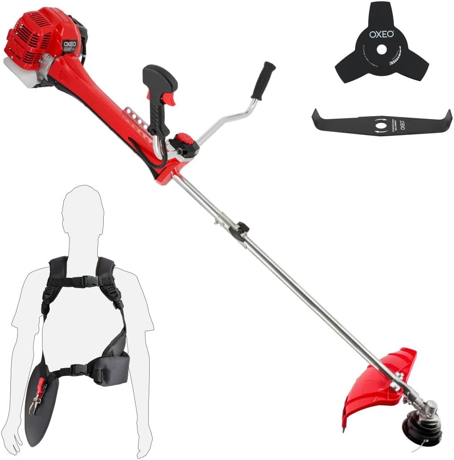 Débroussailleuse thermique professionnelle 62 cm³ - 2 tps - 2en1 - Coupe-bordure - Tête double fil - 2 lames - Anti-vibration