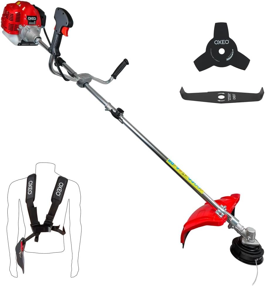 Débroussailleuse thermique - 62 cm³ - 2 temps - Débroussailleuse Essence - 2en1 - Coupe-bordure - Tête double fil et deux lames