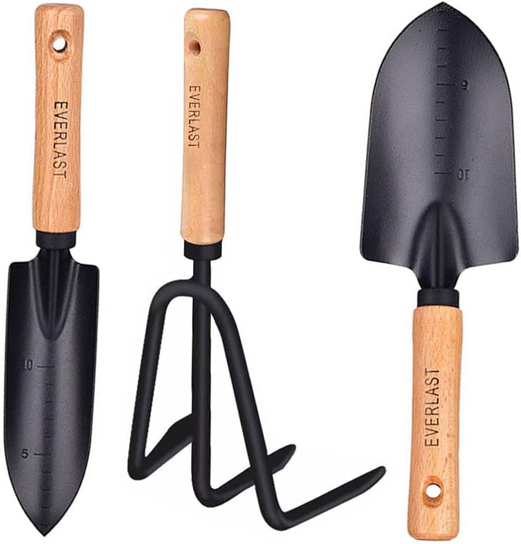 3 Pièces Outils de Jardinage Outils à Main de Jardin, Trois pièces Outils de Jardinage Lourds Ensemble d'Outils de Jardinage en Acier Inoxydable,Cadeau de Jardin idéal pour Les Femmes et Les Hommes Noir