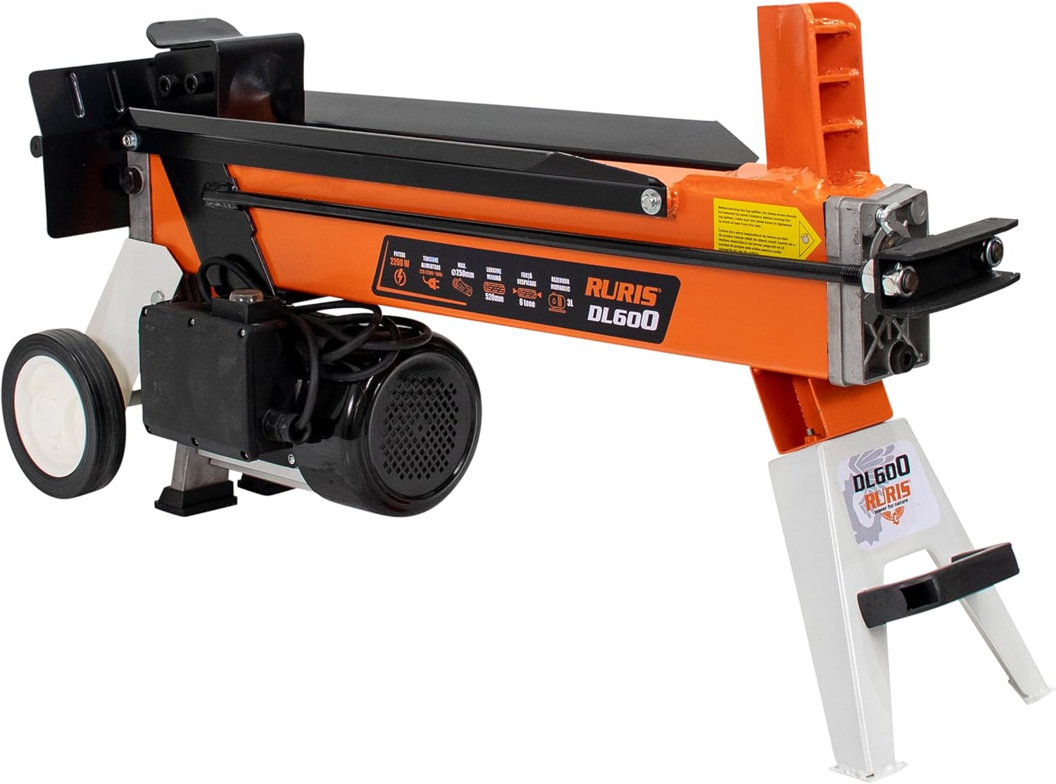 Fendeur de Bûches Électrique DL600-6 Tonnes, 2200W, 230V, Longueur Max 52 cm, Diamètre 25 cm, Compact et Transportable, pour Bois de Chauffage