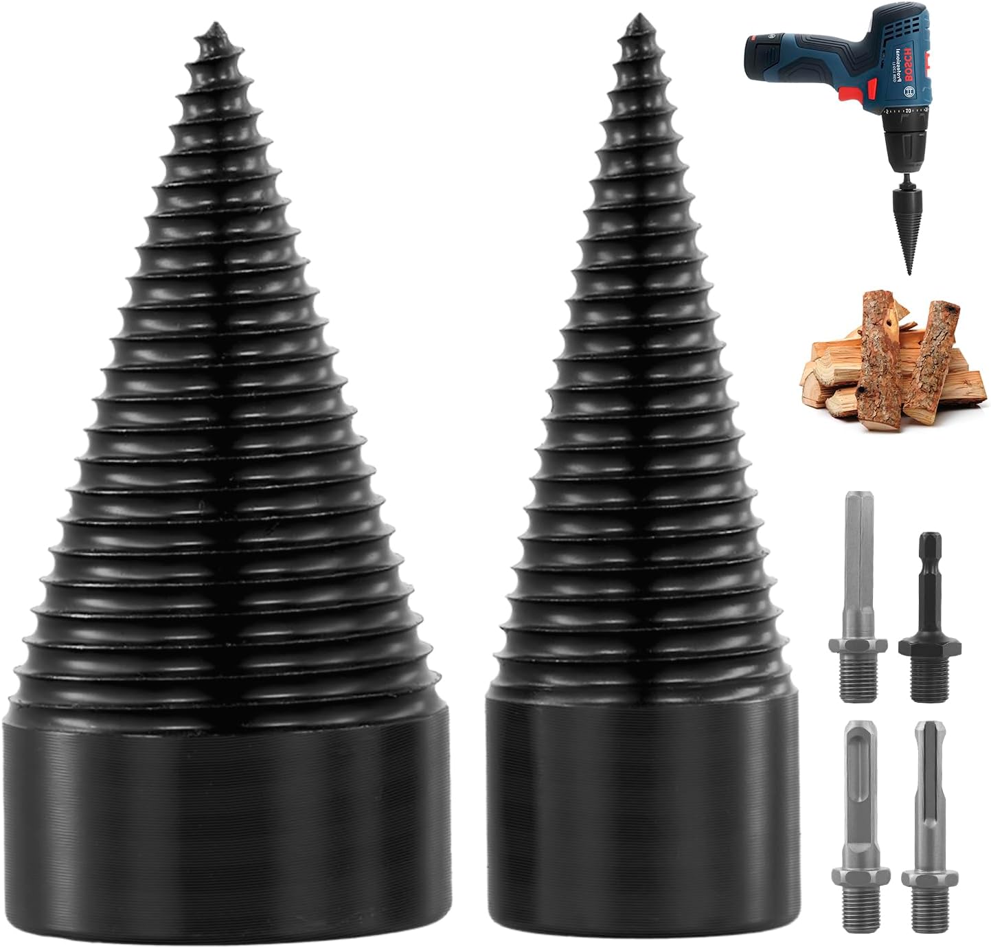 QWORK® Fendeuse de Bûches, 45 mm et 32 mm Fendeurs à Bois avec 4 Poignées, Fendeuse Bois Cône, pour Marteau Électrique