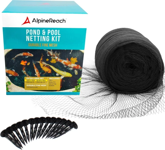8,5m x 9m Filet pour Bassin à Koï Noir, Couverture en Filet à Mailles Fines - Protège Les Poissons Koï des Oiseaux, des Chats, des Prédateurs, UV - Réutilisable, Piquets Inclus 8.5x9m Noir