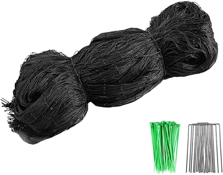 Filet Anti Oiseaux 7.5 x 15 m, GROOFOO Filet Protection Oiseaux, Jardin Filet Arbre Fruitier avec 10 Pcs Piquets de Jardin et 30 Pcs Attaches de Câble pour Plante, Arbre, Fruit, Légume, Étang - Noir 1 Pc 7.5 x 15 M Noir