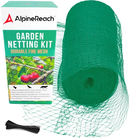 4,5m x 15m Filet de Jardin - Filet Anti-Oiseaux Vert - Protèger Les Plantes, Les Fruits, Les Arbres des Animaux - Filet en Maille Tissée Très Résistant, Réutilisable et Colliers de Serrage 4.5m x 15m Vert