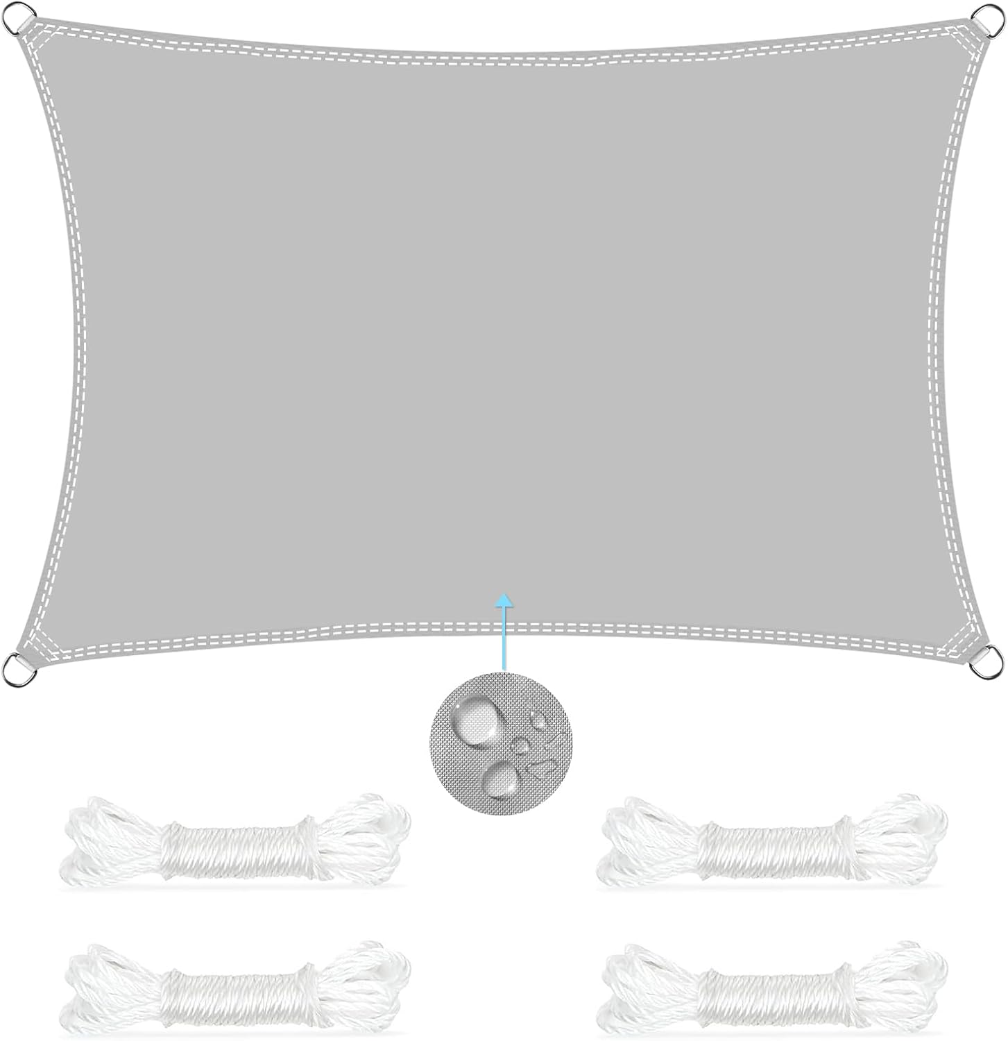 NINGESHOP Voile d'ombrage Rectangulaire 2x3m, Toile PES Résistant à l'eau, Filet Rectangle 3x2m,Auvent Imperméable UV Protection pour Jardin Terrasse Camping, avec Corde Libre, Gris