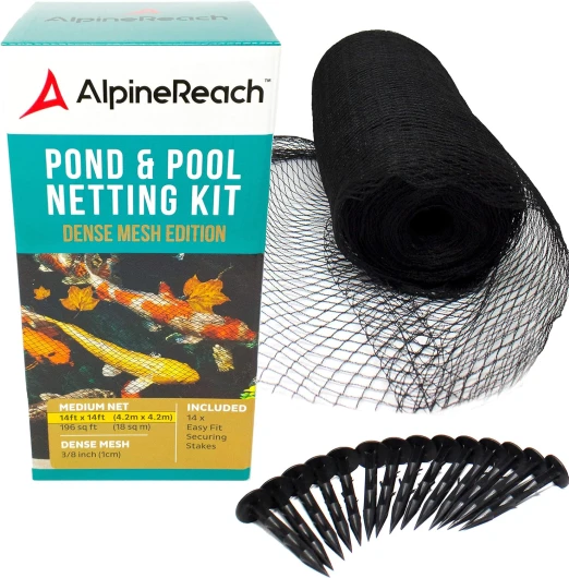 4,5m x 4,5m Filet pour Bassin à Koï Noir, Couverture en Filet à Mailles Fines - Protège Les Poissons Koï des Oiseaux, des Chats, des Prédateurs, UV - Réutilisable, Piquets Inclus 4.5x4.5m Noir