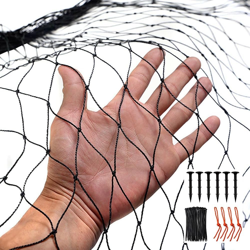 Filet Anti-Oiseaux (7.5m x 15m) - Volière, Protection pour Arbres Fruitiers et Chats, Maille 25mm, Tissé Extra Fort, Réutilisable, Noir 7.5M*15M
