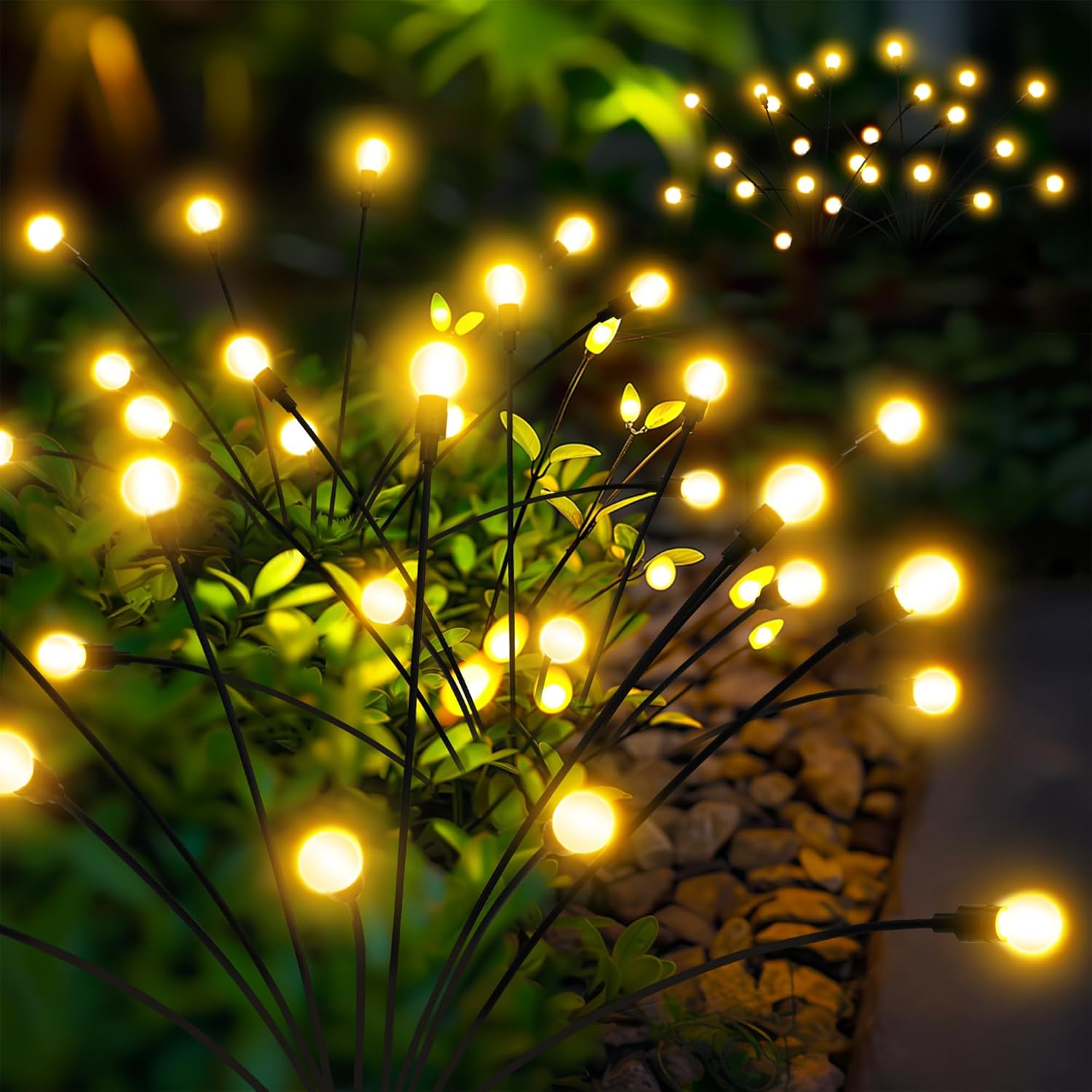 Lumières solaires de jardin, 40 LED Lampes de jardin Firefly Solaire Extérieur, Lumières solaires pour la décoration de la cour, du patio et de l'allée (Lot de 4,chaud) Chaud Lot de 4