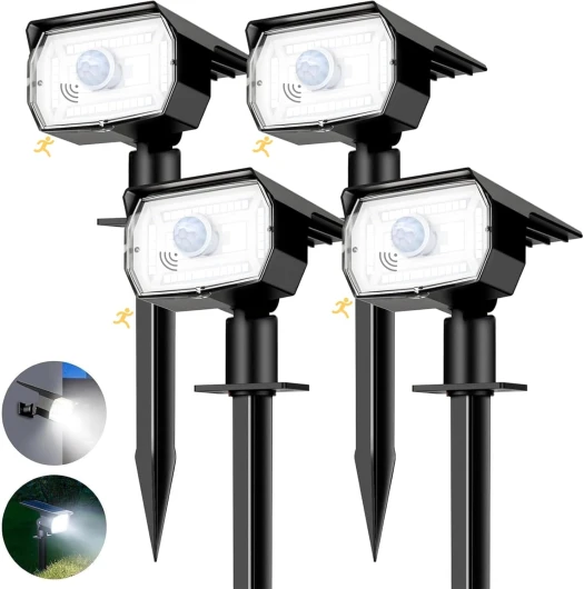 Lampe Solaire Exterieur Detecteur de Mouvement Lot de 4 - Spot Solaire Exterieur Puissant 56 LED/3 Modes avec Étanche, Réglable LED Lumiere Solaire Exterieur pour Jardin Chemins(Blanc Froid) Blanc Froid Lot de 4