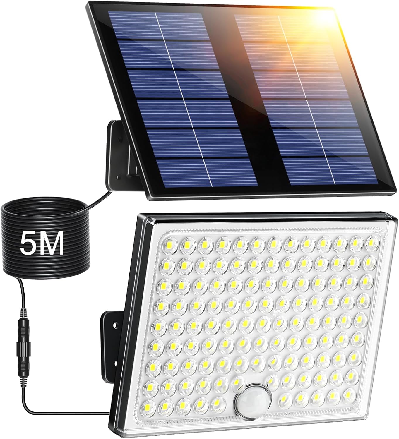 Giliwosy Lampe Solaire Exterieur Detecteur de Mouvement,113 LED 2000 mAh 4 Modes IP65 Étanche Lumiere Solaire Exterieur,Spot Led Extérieur pour Jardin Garage avec Câble de 5M,1 Pièce