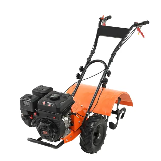 Motoculteur Thermique à Moteur Essence 212 CC à 4 Temps avec 4 Dents Arrière Réglables en Acier Grandes Roues Installation Facile Cultivateur de Sol pour Potager Jardinière Travail du Sol Champs