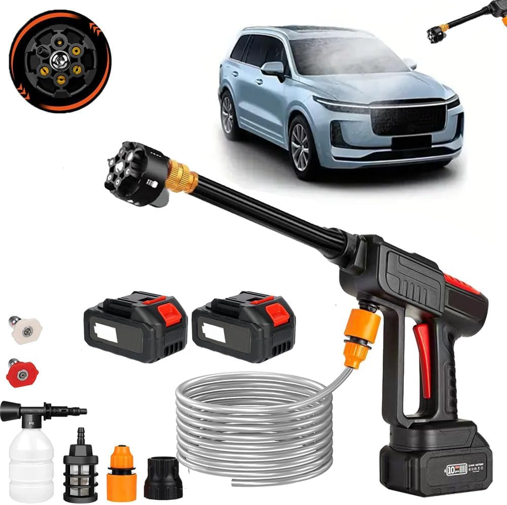 Nettoyeur Haute Pression avec 5,5 L/Min de Forte Puissance Pompe à Piston à Turbocompresseur, 6 Modes Nettoyeur Haute Pression Double Batterie Intégrée avec 10 Cellules, Offrant Une Longue Autonomie
