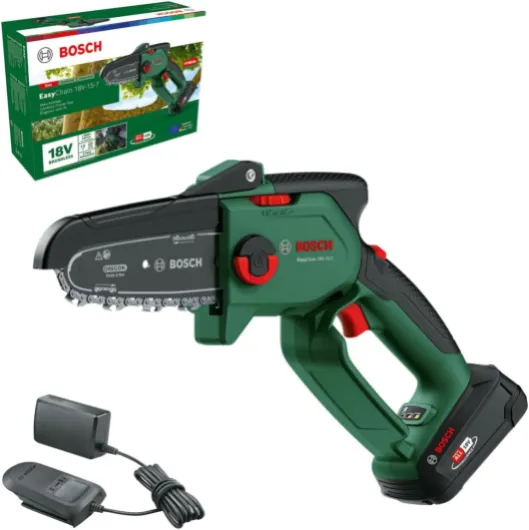 Home and Garden Élagueur sans fil compact EasyChain 18V-15-7 (pour couper le bois ; système 18 V ; vitesse de la chaîne : 6,95 m/s ; avec batterie 2,5 Ah et chargeur) avec batterie et chargeur