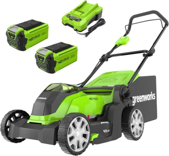 G40LM41K2X Tondeuse à Gazon sans Fil pour Pelouses Jusqu'à 500m², Largeur de Coupe 41 cm, Sac de 50L, INCLUS Deux Batteries 40V 2Ah et Un Chargeur, Garantie 3 Ans Avec 2 Batterie 2Ah