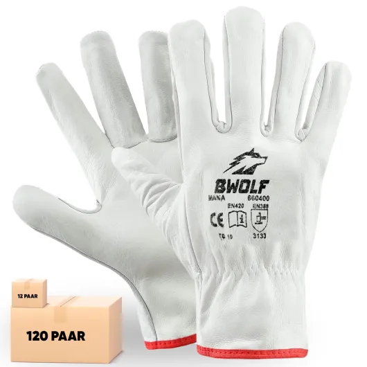 Mana Lot de 12/60 Paires de Gants de Travail Cuir Gants Cuir Travail, Résistants à la Déchirure avec Poignet Élastique (11, 12 pièces) 11 Lot de 12