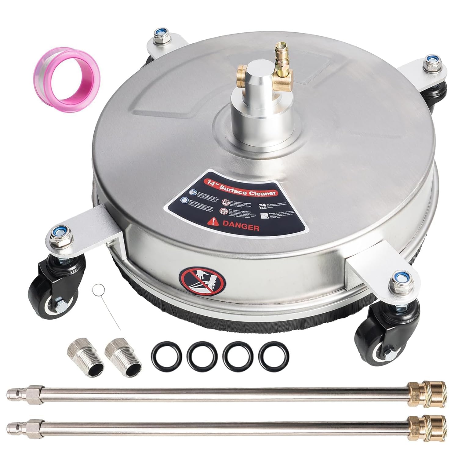 14“ Nettoyeur De Surface Pour Nettoyeur Haute Pression,Avec 4 Roues,2 Rallonges,Accessoire De Nettoyeur Haute Pression De 35,6 Cm Pour Béton,Patio,Trottoir,Terrasse,Connecteur Rapide 1/4",4000 Psi