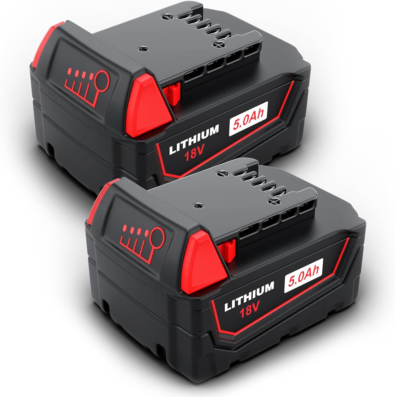 HTongD Batterie de Rechange pour Milwaukee M18 18v : 5Ah Li-ION Batterie d'outil pour Milwaukee M18 - Compatible M18B XC 48-11-1850 48-11-1820 48-11-1860 48-11-1815 (2-pièces) M18 5000mAh-2packs